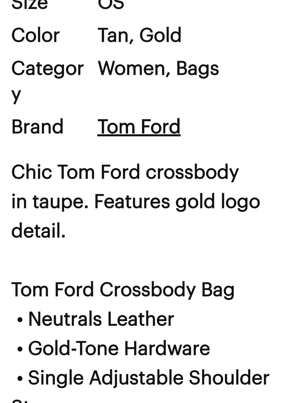 Tom Ford Taupe Leather TF Logo Shoulder Bag - Picture 5 of 7